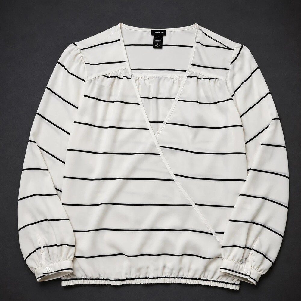 Torrid Ivory Black Striped Surplice Blouse Size 2